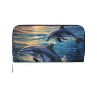 Womens Wallet Dolphins In The Sea1 Zip Around Wallet Pu Leather Phone Clutch Purse Card Holder Organizer For Women Ladies, Black, One Size