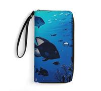 Womens Wallet Multi-Pocket Long Wallet Fish Hover in The Sea Leather Wallet for Women Ultra Slim Thin Wallet with Zipper Pocket for Shopping Work, style, 19.7x10.5cm, Modern