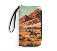 Womens Wallet Multi-Pocket Long Wallet Riding Horses in Wild West Leather Wallet for Women Ultra Slim Thin Wallet with Zipper Pocket for Shopping Work, style, 19.7x10.5cm, Modern