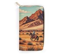 Womens Wallet Multi-Pocket Long Wallet Riding Horses in Wild West Leather Wallet for Women Ultra Slim Thin Wallet with Zipper Pocket for Shopping Work, style, 19.7x10.5cm