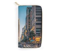 Womens Wallet Multi-Pocket Long Wallet Tall Buildings in The City Leather Wallet for Women Ultra Slim Thin Wallet with Zipper Pocket for Shopping Work, style, 19.7x10.5cm