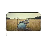 Womens Wallet Music Drum In Field Zip Around Wallet Pu Leather Phone Clutch Purse Card Holder Organizer For Women Ladies, Black, One Size