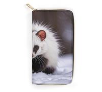 Womens Wallet Opossum In Snow Print Leather Wallet for Women Multi-Pocket Long Wallet Ultra Slim Thin Wallet with Zipper Pocket for Work Shopping, style, 19.7x10.5cm