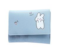 Women's Wallet - PU Leather Wallet with Three Doors Folding Coin Purse Girls Cash Pocket Card Holder Mini Slim Clutch Bag Faux Leather Kawaii, Light Blue, refer to the description, Reference