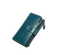 Womens Wallet small genuine leather wallets large capacity wallet 20 card Slots double Button Cash Cluth Purses with Zipper Pocket Shielding scanning Lining many color for wallet women small, Peacock