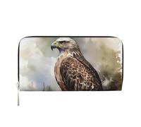 Womens Wallet Zip Around Wallet Pu Leather Phone Clutch Purse Watercolor Of Hawk Sitting In The Tree Card Holder Organizer, Black, One Size