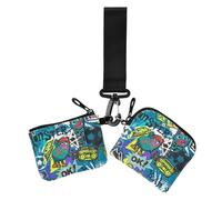 Women's Wallets Card Cases 1970s Disco Retro Grunge Graffiti Small Detachable Zipper Wallet Coin Bag with Zipper Coin Pocket for Work Travel 2 Packs, 1970S disco retro grunge graffiti12, 4.13" x 3.51"
