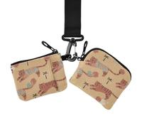 Women's Wallets Card Cases, Change Purse Key Holder | Large Capacity, with Zipper Coin Pocket, 2 Pcs, Grocery Shopping, Orange Animals Palm Tree