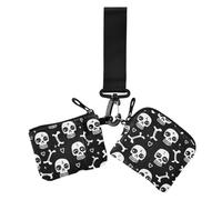 Women's Wallets Card Cases Funny Skulls Bones Hearts White Black Compact Size Change Purse Wallet with Zipper Coin Pocket for Ladies Girls 2 Packs, funny skulls bones hearts white black, 4.13" x 3.51"