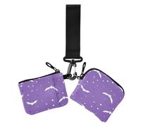 Women's Wallets Card Cases Happy Halloween Bats Purple Compact Size Zipper Purse Wallet with Zipper Coin Pocket for Work Travel 2 Pcs, Happy Halloween179, 4.13" x 3.51" & 4.13" x 4.13", Retro