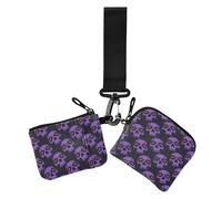 Women's Wallets Card Cases Happy Halloween Purple Skulls Mini Fashion Zipper Coin Purse Wallet with Zipper Coin Pocket for Men Women 2 Packs, Happy Halloween109, 4.13" x 3.51" & 4.13" x 4.13", Retro