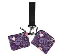 Women's Wallets Card Cases Paisley Flowers Ethnic Purple Minimalist Zipper Cash Coin Purse with Zipper Pocket for Women Men 2 Pcs, Paisley flowers ethnic40, 4.13" x 3.51" & 4.13" x 4.13", Retro