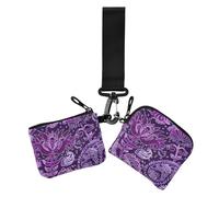 Women's Wallets Card Cases Paisley Flowers Ethnic Retro Purple Small Detachable Zipper Coin Purse Wallet with Wristle Strap for Work Travel 2 Packs, Paisley flowers ethnic31, 4.13" x 3.51" & 4.13" x