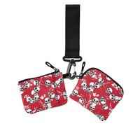 Women's Wallets Card Cases Skull Evil Red Mini Fashion Business Card Holder with Keychain for Ladies Girls 2 Packs, Skull evil red, 4.13" x 3.51" & 4.13" x 4.13", Art Deco