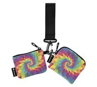 Women's Wallets Card Cases Small Detachable Change Purse Key Holder with Keychain for Ladies Girls 2 Packs, Bright Rainbow Spiral Psychedelic, 4.13"(L) x 3.5"(W), Travel Accessory