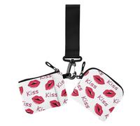 Women's Wallets Card Cases Valentines Fashion Kisses Lips Peach Doodles Small Detachable Zipper Cash Coin Purse with Zipper Pocket for Women Men 2 Pcs, valentines fashion kisses lips Peach Doodles,
