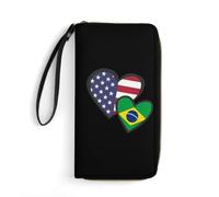 Women's Wallets Interlocking Hearts U.S. Brazil Flag Leather Purse Microfiber Wallet Pouch Vintage Leather Wallet for Friend, Unisex, Mother