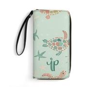 Women's Wallets Leathe Printed,Airplane Flying in The Air Zip Around Credit Cards Holder Phone Clutch, Blue Turtle Pattern, 19.7x10.5cm