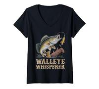 Womens Walleye Whisperer Funny Fishing Freshwater Outdoor Adventure V-Neck T-Shirt