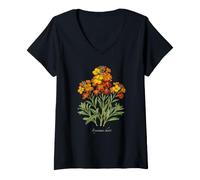 Women's WallFlower Plant Illustration Erysimum cheiri V-Neck T-Shirt