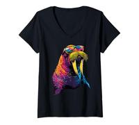 Women's Walrus with Sunglasses Tusks Seal Pacific Walruses V-Neck T-Shirt