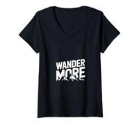 Women's Wander More Hiking Camping Adventure Mountains Travel V-Neck T-Shirt