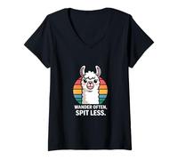 Womens Wander Often Spit Less Llama V-Neck T-Shirt