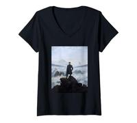 Womens Wanderer Above The Sea Fog by Caspar David Friedrich (1818) V-Neck T-Shirt