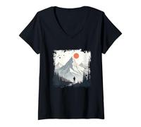 Womens Wanderer in den Bergen Ich Liebe Mountains Hiking Trees Nature V-Neck T-Shirt
