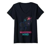 Women's Wandering Mind Child Bubbles Planets Stars V-Neck T-Shirt