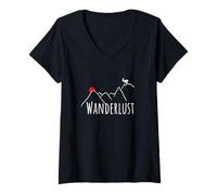 Womens Wanderlust Goat Bock Hiking Mountain Running Slogan T-Shirt V-Neck T-Shirt