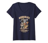 Women's Wanderlust Paws Hiking Buddy Dogs Adventure Trail Mountains V-Neck T-Shirt