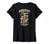 Women's Wanderlust Paws Hiking Buddy Dogs Adventure Trail Mountains V-Neck T-Shirt