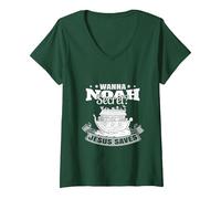 Women's Wanna NOAH Secret? Jesus Saves. V-Neck T-Shirt, Dark Green, Small