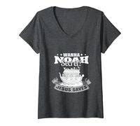 Women's Wanna NOAH Secret? Jesus Saves. V-Neck T-Shirt, Dark Heather Grey, Medium