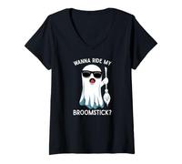 Womens Wanna Ride My Broomstick? Halloween Sarcastic Joke V-Neck T-Shirt