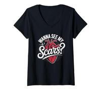 Women's Wanna See My Scars Heart Surgery Survivor V-Neck T-Shirt