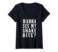 Womens Wanna See My Snake Bite? Funny Survivor Memorabilia V-Neck T-Shirt