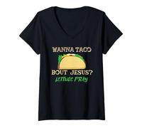 Womens Wanna Taco Bout Jesus Lettuce Pray Food Humor Christian V-Neck T-Shirt