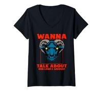 Women's Wanna Talk About Our Lord ? Satanic Goat Baphomet V-Neck T-Shirt
