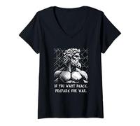 Womens Want peace, prepare for war Battle Proverb Greek God V-Neck T-Shirt