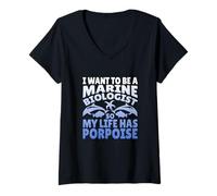 Womens Want to Be Marine Biologist So My Life Has Porpoise Design V-Neck T-Shirt