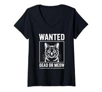 Women's Wanted Dead or Meow Cat Profile V-Neck T-Shirt