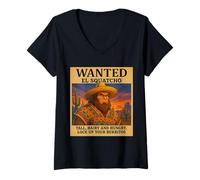 Womens Wanted El Squatcho Wild West Sasquatch Funny Bigfoot V-Neck T-Shirt