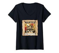 Womens Wanted for Halloween Spooky Mansion Full Moon Pumpkins Scary V-Neck T-Shirt