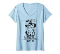 Women's Wanted for Rootin Most Definitely Tootin Cowboy Cat Farting V-Neck T-Shirt