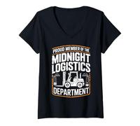 Women's Warehouse Worker Night Shift Funny Overnight Crew V-Neck T-Shirt
