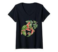 Women's Warermelon Shark Tropical Leaf Sharknana V-Neck T-Shirt
