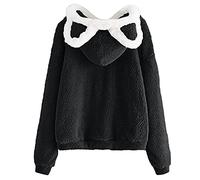 Womens Warm Basic Sweatshirt Kawaii Print Hoodie Plain Zip Up for Ladies Hoodies Sweaters Cute Loose Y2K Clothes Fall Pullover Autumn Winter Thermal Fleece Tops Festival Outfits Athletic Wear Black