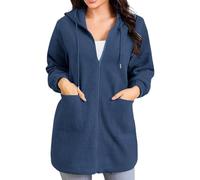 Womens Warm Basic Sweatshirt Soft Stretchable Hoodie Top Cozy Hooded Hoodies Sweaters Cute Loose Lapel Half Zip Up Pullover Fleece Festival Outfits Athletic Wear Navy